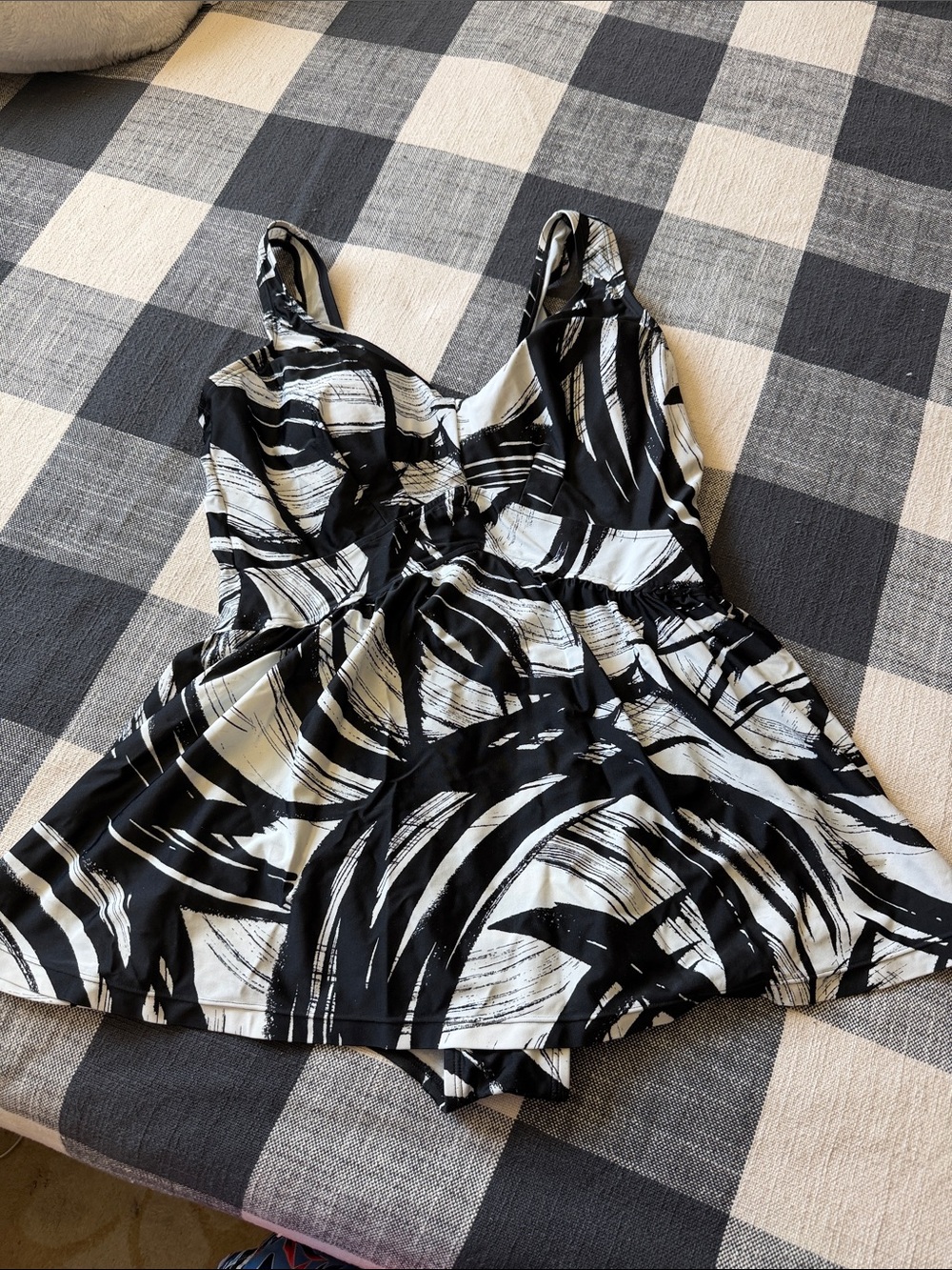 Maxine of Hollywood Black & White Abstract One-Piece Swimdress